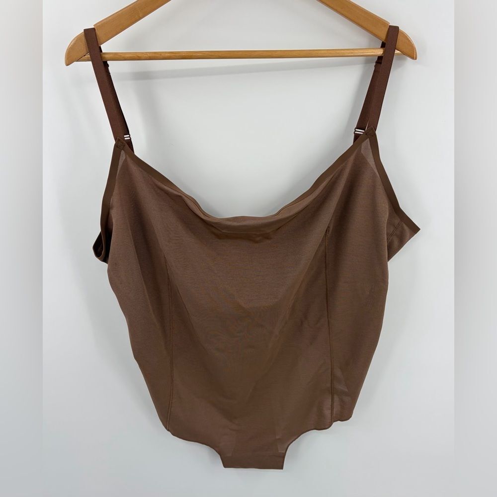Skims women’s 4X sheer mesh sculpt thong bodysuit cocoa brown